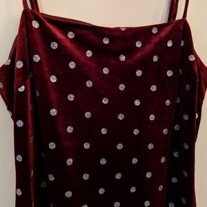 Velvet Maroon Dress with Silver Polka Dots